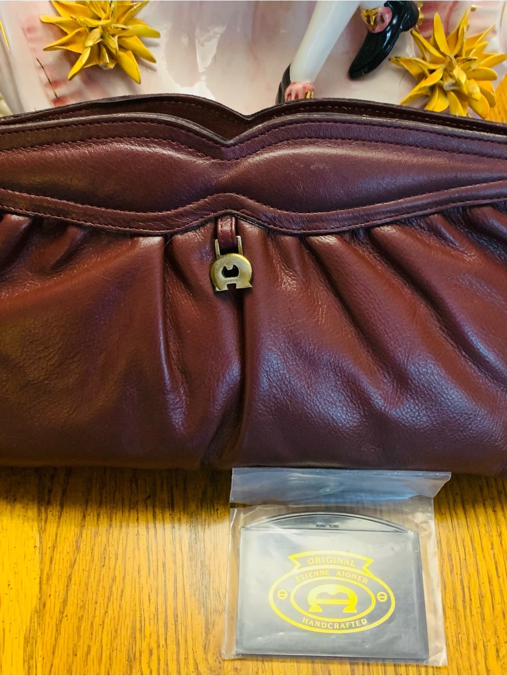 Etienne Aigner Burgundy Leather Clutch with Signature Hardware